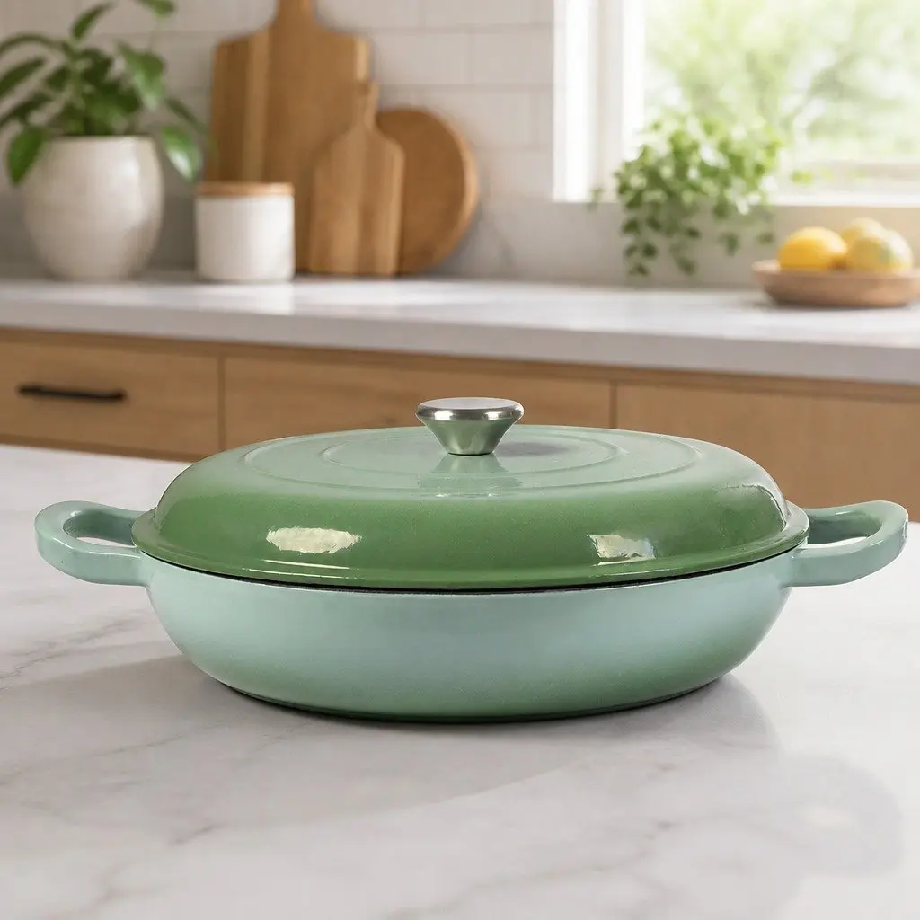 Cast Iron Dutch Oven Non-Stick Enamel Coated 3.5L Green Cooking Pan