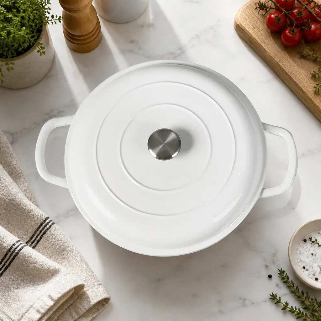 Cast Iron Dutch Oven Non-Stick Enamel 3.5L White Stovetop Cookware