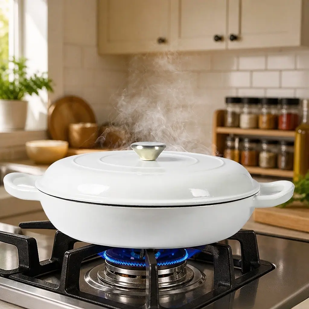 Cast Iron Dutch Oven Non-Stick Enamel 3.5L White Stovetop Cookware