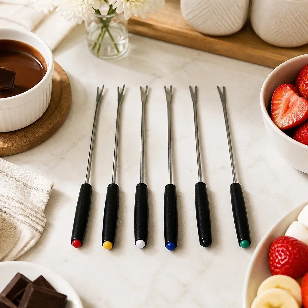 Fondue Set 12 Piece Stainless Steel Pot Burner Forks Silver