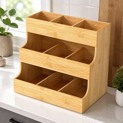 Bamboo Tea Bag Organizer 3 Tier Vertical Storage Holds 180 Tea Bags Kitchen