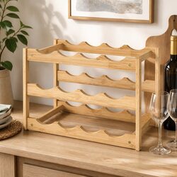 Bamboo Wine Rack 12 Bottle 3-Tier Organizer Storage Holder Display Kitchen Home