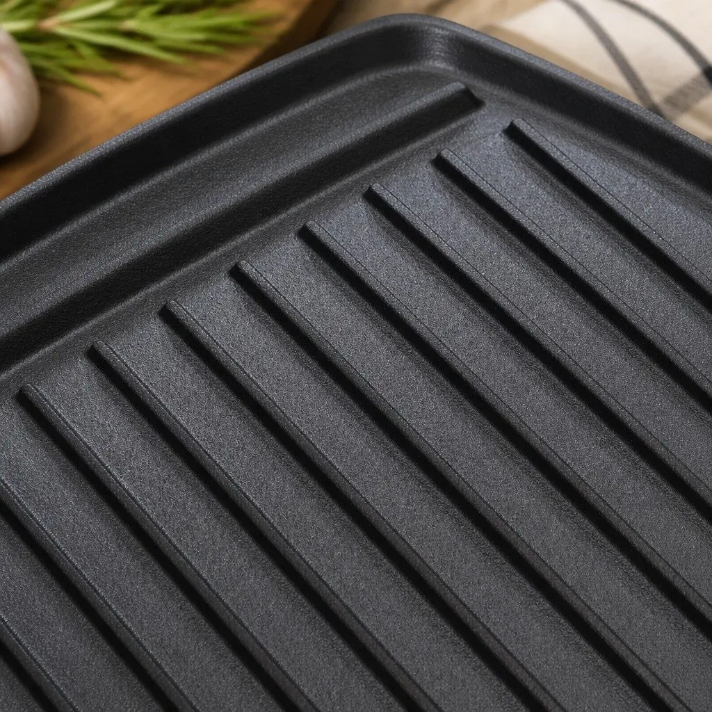 Cast Iron Griddle Pan Reversible Dual-Sided Non-Stick 50.5cm Black