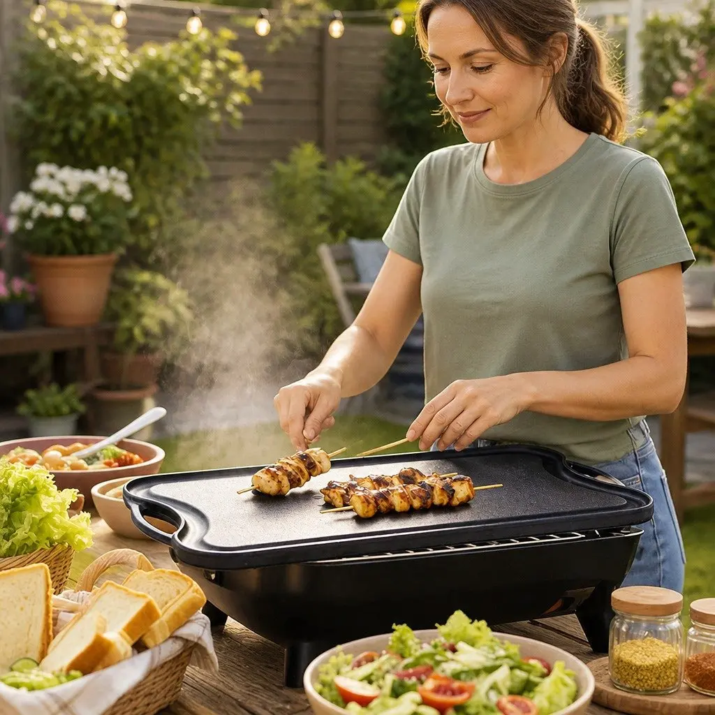 Cast Iron Griddle Pan Reversible Dual-Sided Non-Stick 50.5cm Black