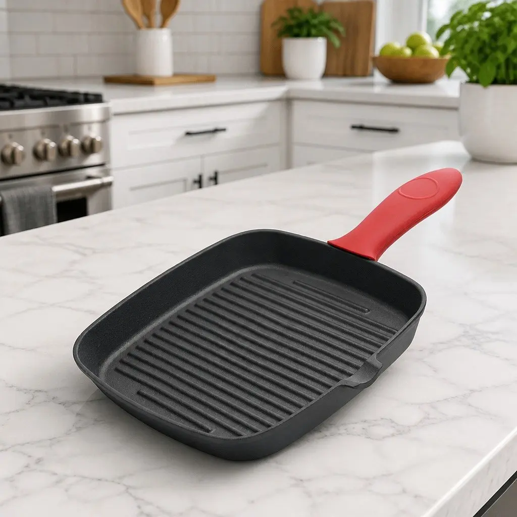 Cast Iron Square Grill Pan Heavy Duty Pre-seasoned 23.5cm Black