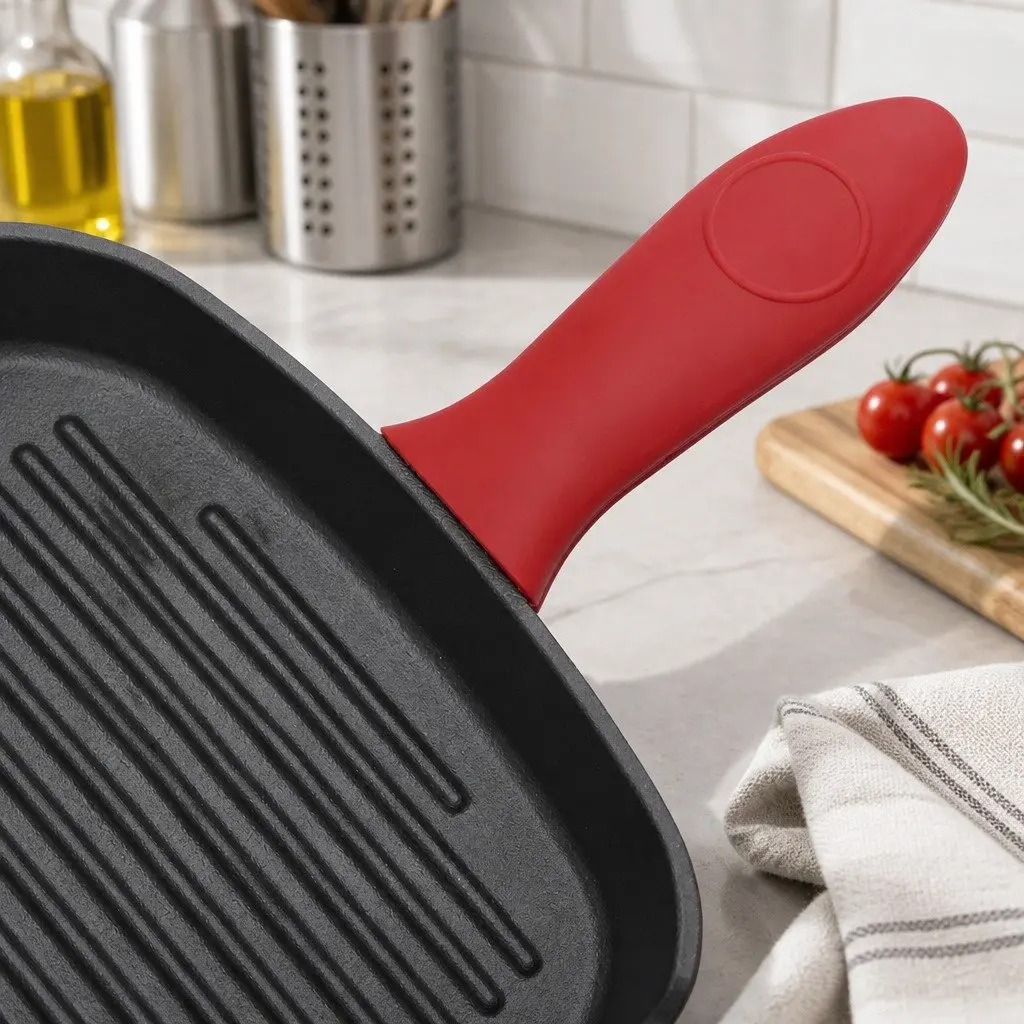 Cast Iron Square Grill Pan Heavy Duty Pre-seasoned 23.5cm Black