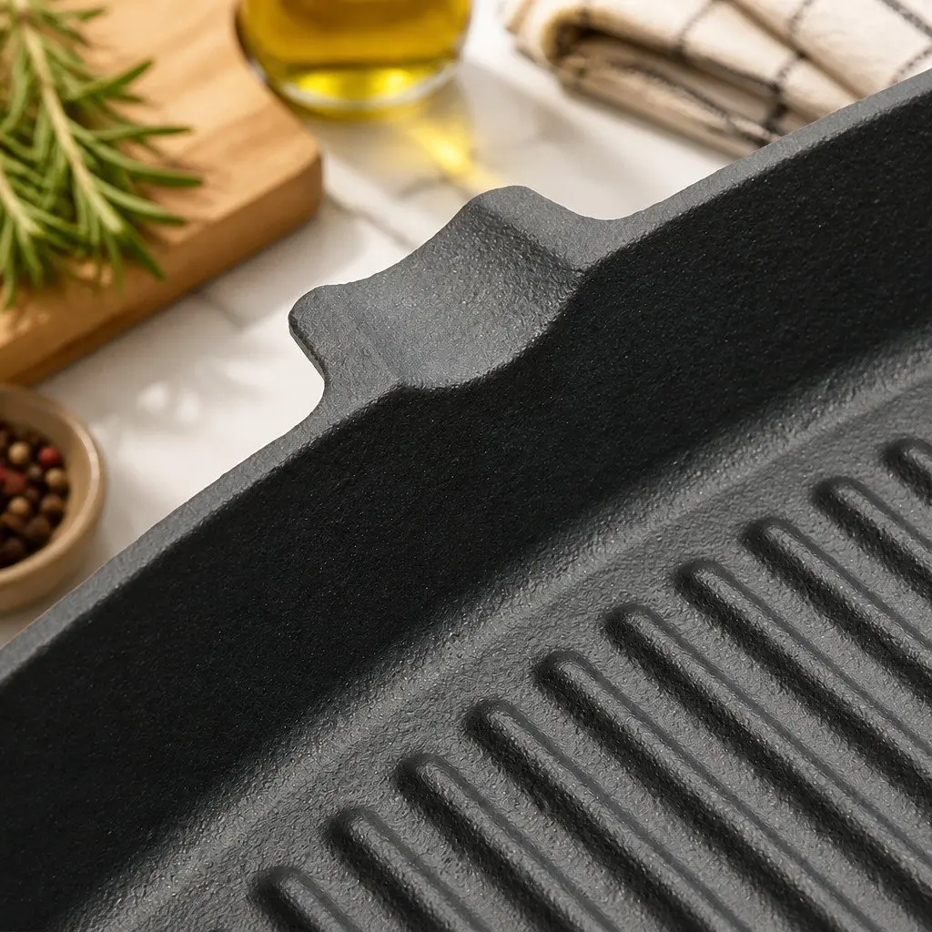 Cast Iron Square Grill Pan Heavy Duty Pre-seasoned 23.5cm Black