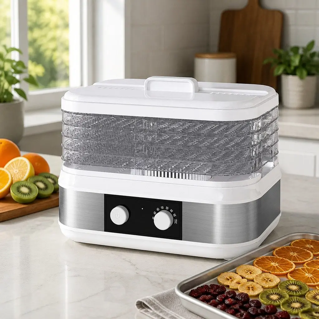 Food Dehydrator Adjustable Trays Stainless Steel 5 Trays White