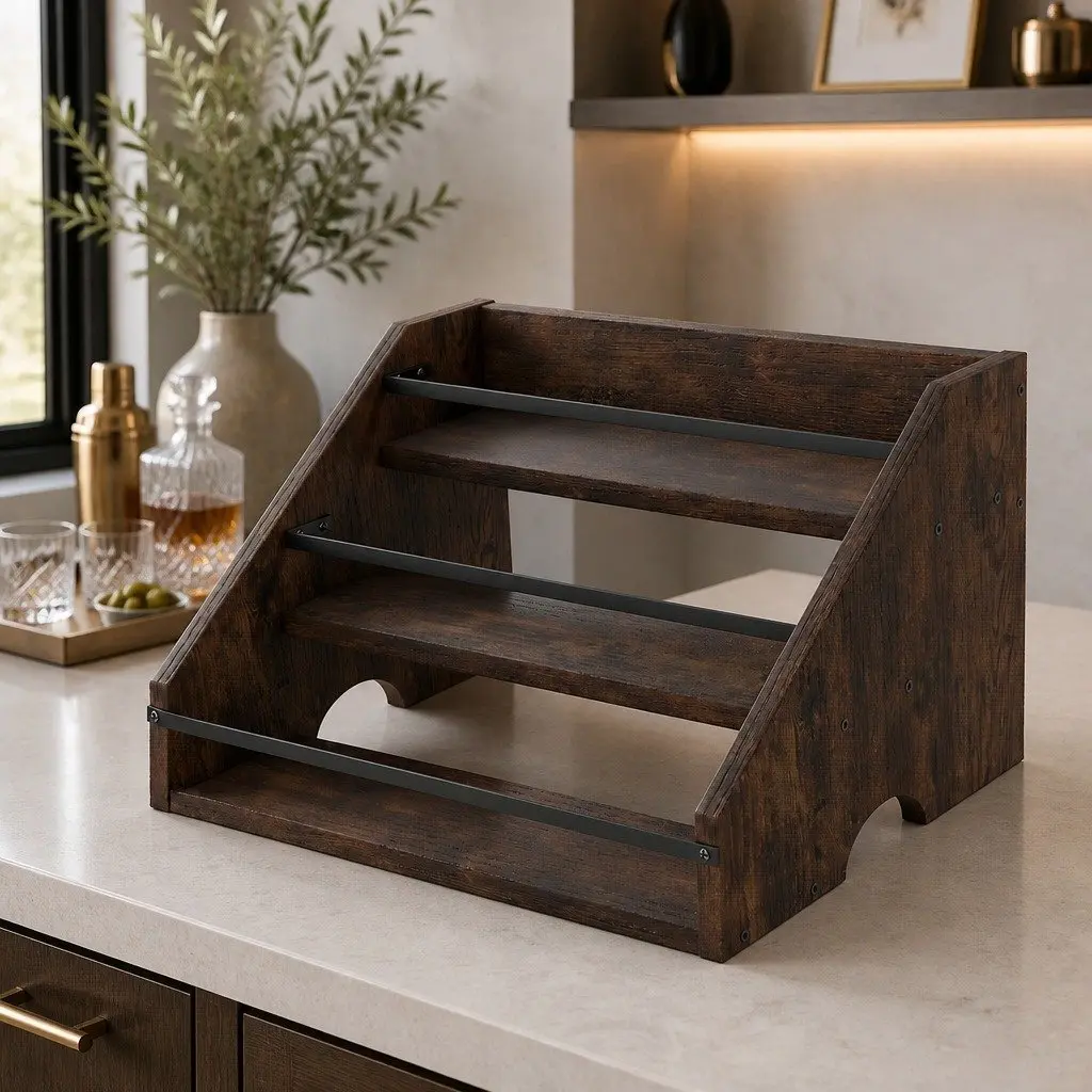 Countertop Wine Rack Three-Tier Vintage Storage Display Organiser Kitchen Bar