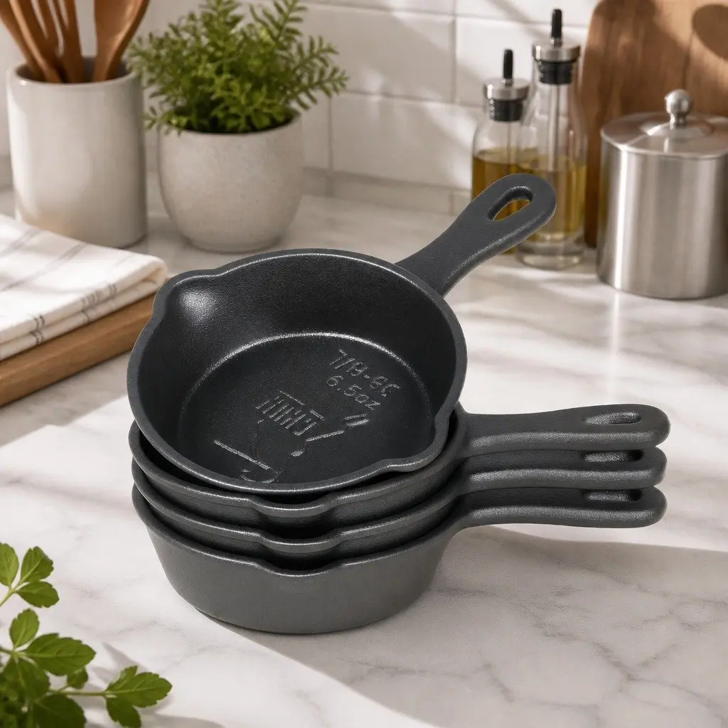 Mini Cast Iron Frying Pan Non-Stick Cookware Dual Pour Spouts 8.5cm Black