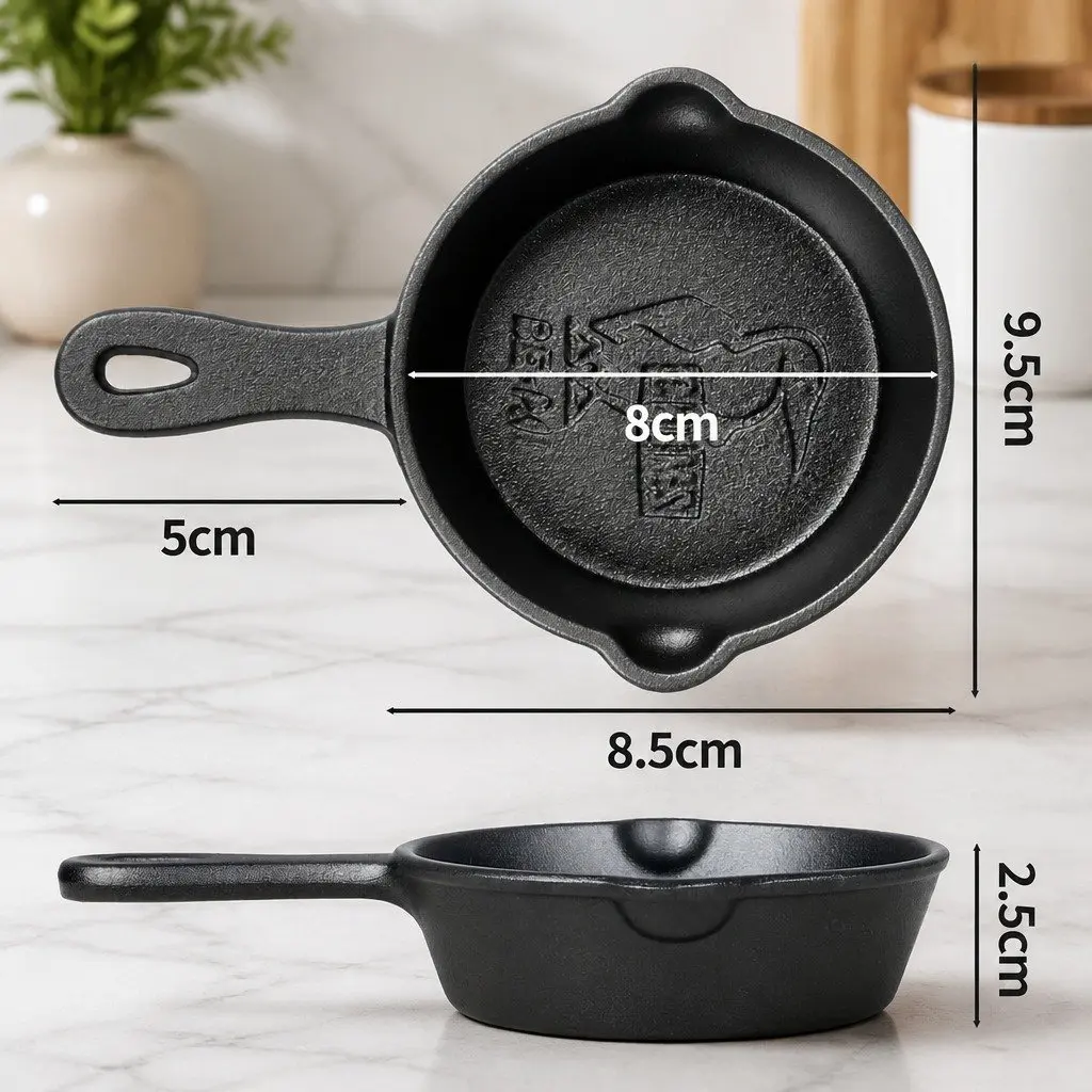 Mini Cast Iron Frying Pan Non-Stick Cookware Dual Pour Spouts 8.5cm Black