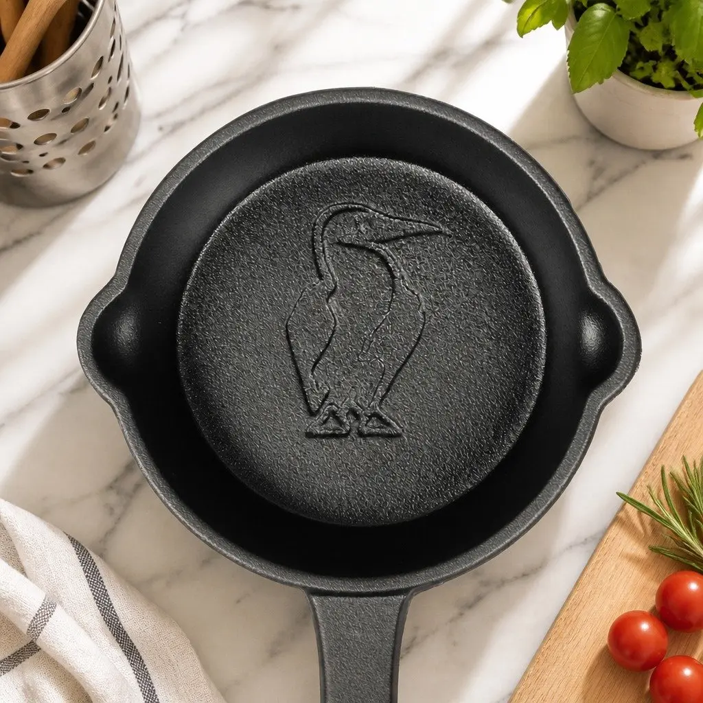 Mini Cast Iron Frying Pan Non-Stick Cookware Dual Pour Spouts 8.5cm Black