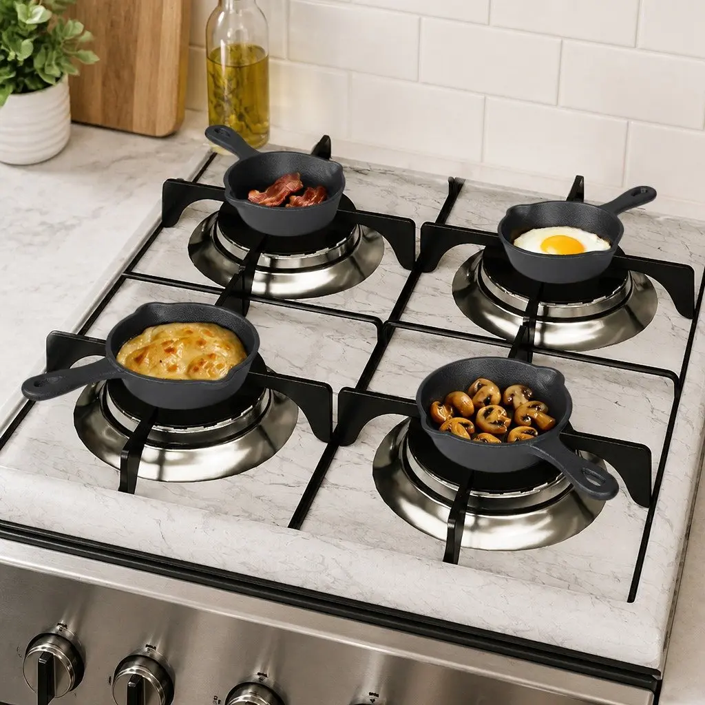 Mini Cast Iron Frying Pan Non-Stick Cookware Dual Pour Spouts 8.5cm Black