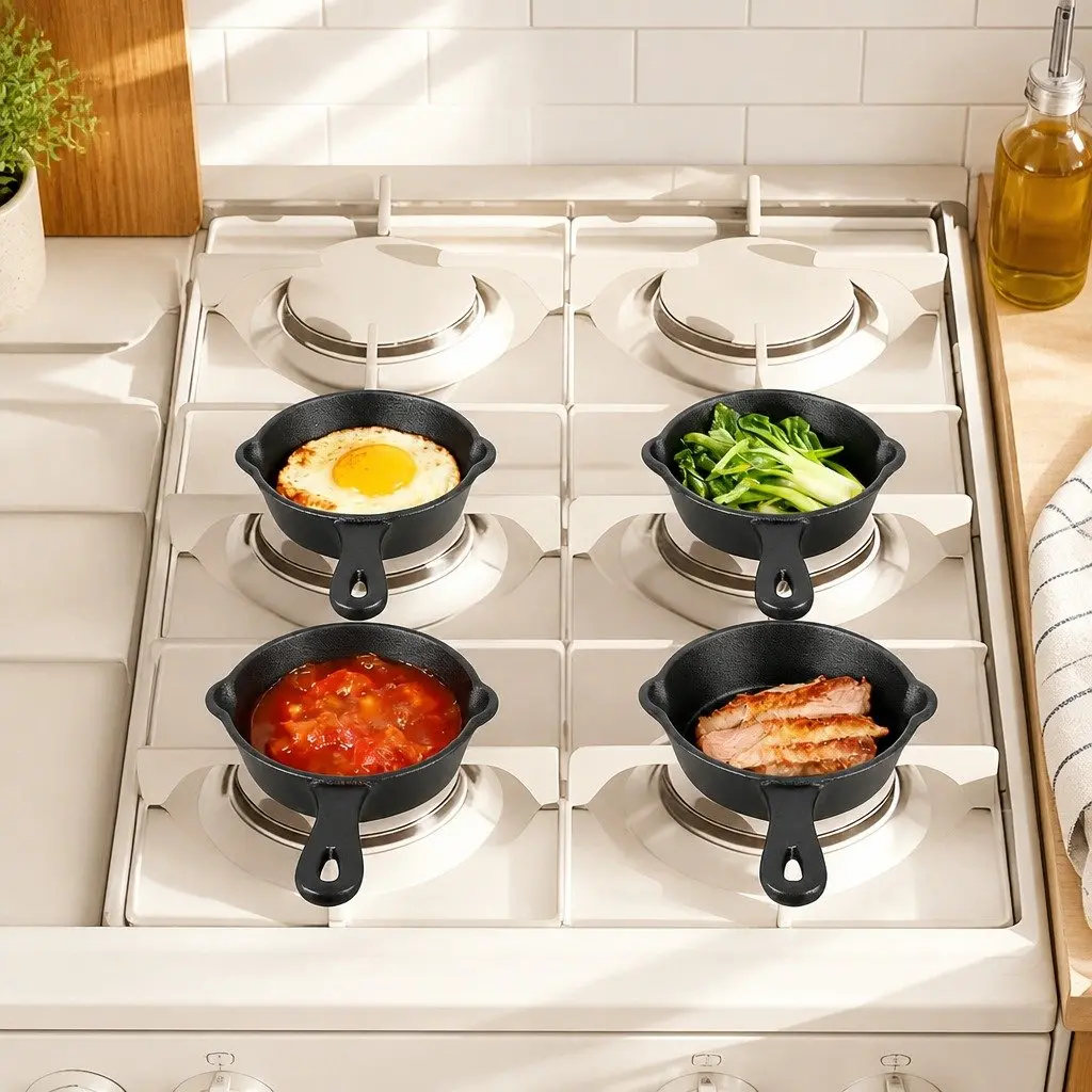 Mini Cast Iron Frying Pan Non-Stick Cookware Dual Pour Spouts 8.5cm Black