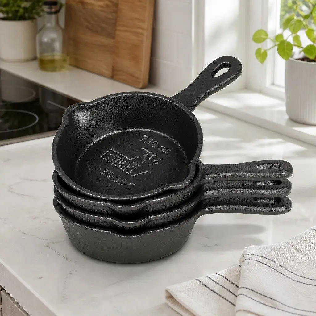 Mini Cast Iron Frying Pan Non-Stick Cookware Dual Pour Spouts 8.5cm Black