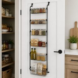 Over the Door Pantry Organiser 6 Tier Metal Hanging Storage Rack Kitchen Black