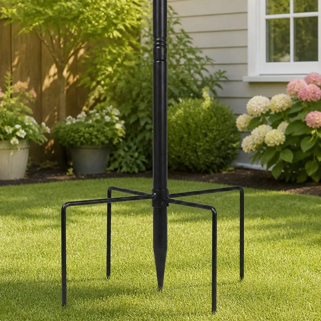Bird Feeder Pole Station Adjustable Height 224cm Black Metal 8 Hooks Outdoor Garden Stand