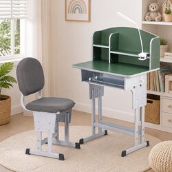 Kids Study Desk Chair Set Height Adjustable Ergonomic Table with LED Lamp Green