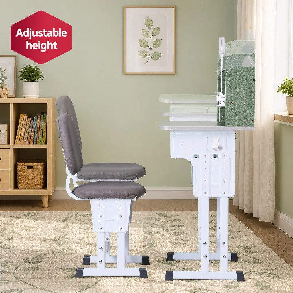 Kids Study Desk Chair Set Height Adjustable Ergonomic Green with LED Lamp