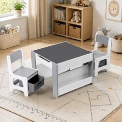 Kids Table and Chair Set 4 in 1 Wooden Activity Desk Blackboard Whiteboard