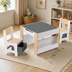 Kids Table and Chair Set 4 in 1 Wooden Activity Desk with Blackboard Whiteboard