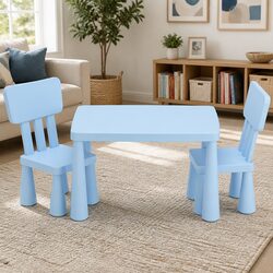 Kids Table and 2 Chairs Set Blue Playroom Study Furniture Children Toddler