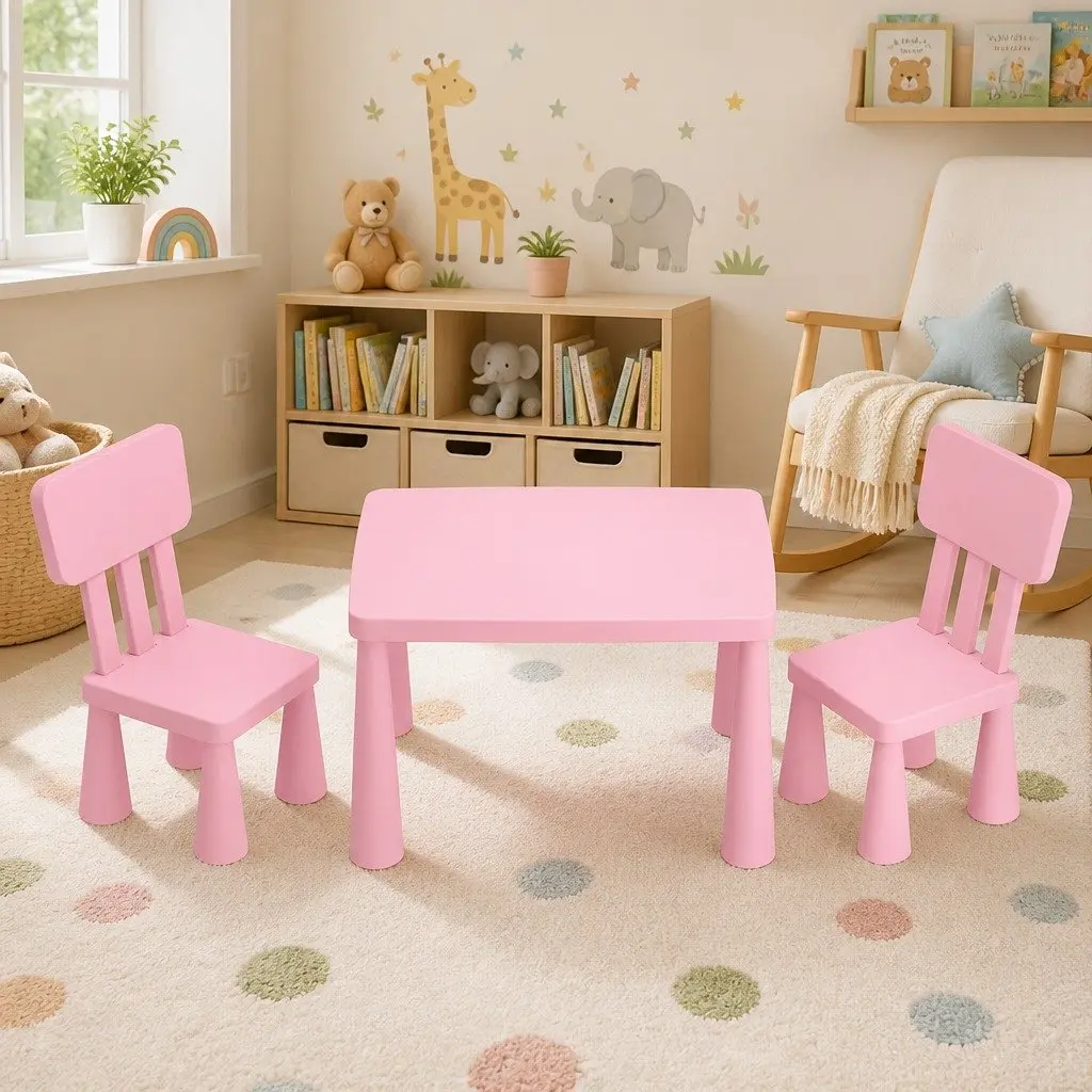 Kids Table and Chairs Set Pink Sturdy Construction Easy to Assemble