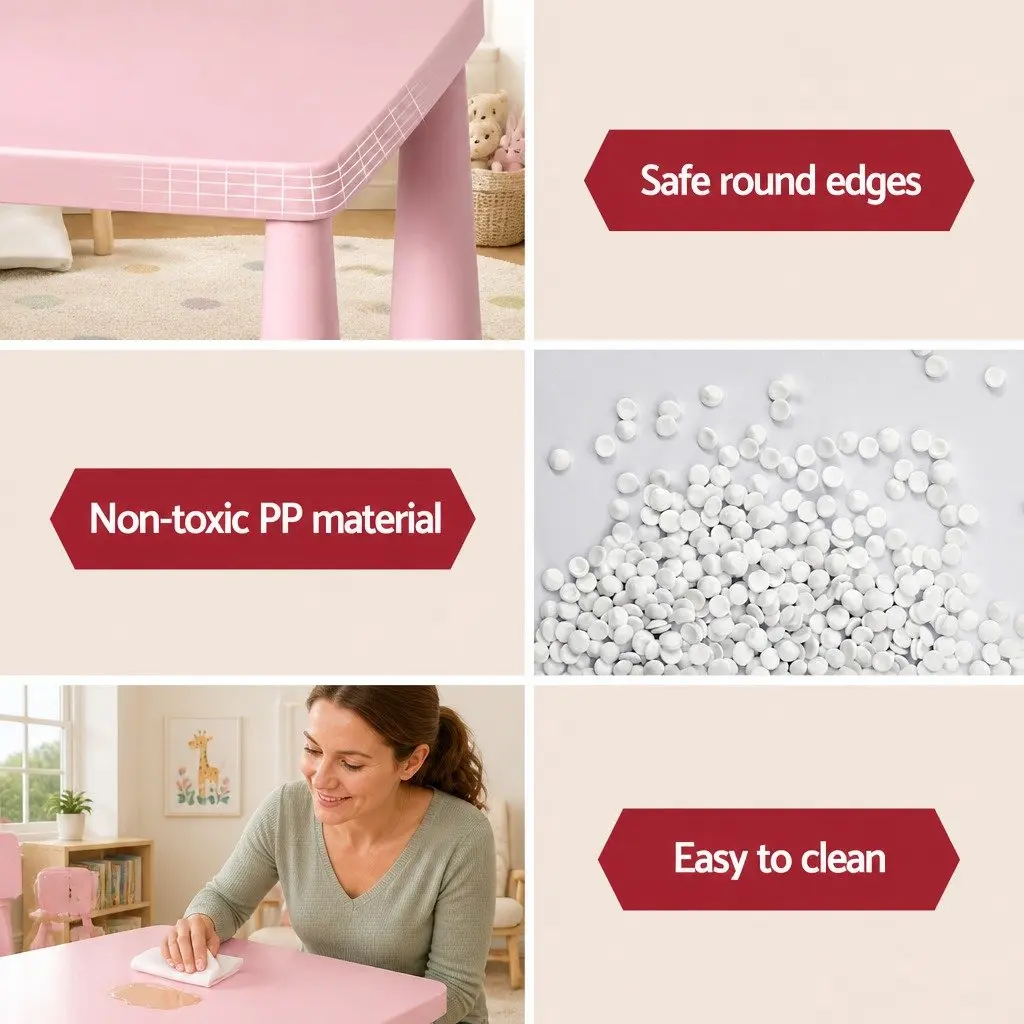 Kids Table and Chairs Set Pink Sturdy Construction Easy to Assemble