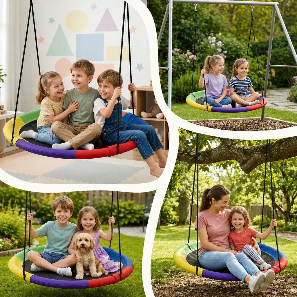 Hammock Tree Swing 100cm Oval Platform Outdoor Garden Relaxation Seat Multicolour