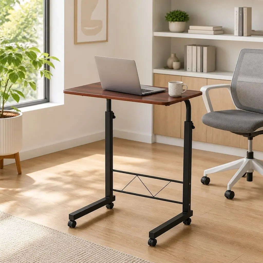 Mobile Laptop Desk Adjustable Height 66cm to 91cm Brown Portable Office Study Stand