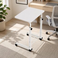 Mobile Laptop Desk Adjustable Height 60CM White Office Table with Wheels