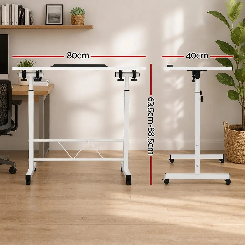 Mobile Laptop Desk Adjustable Height 80CM White Office Table Stand