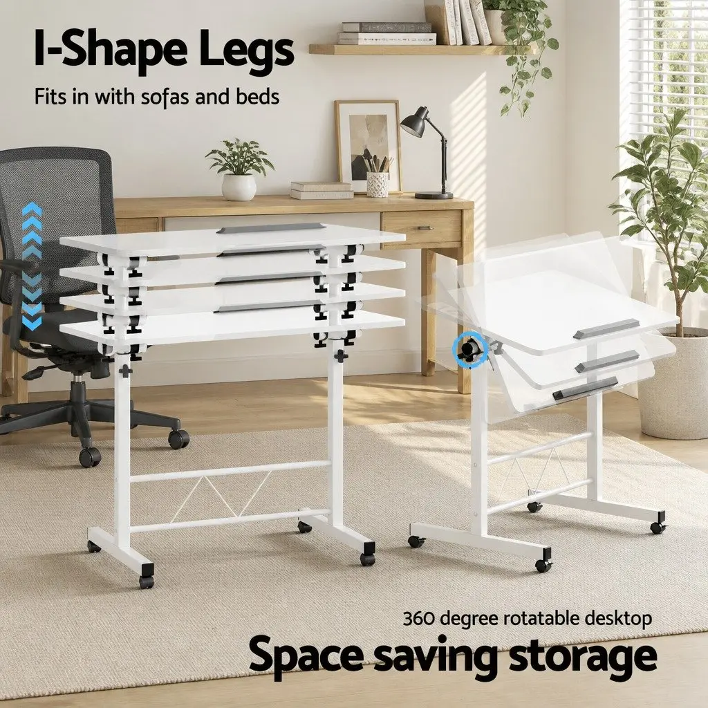 Mobile Laptop Desk Adjustable Height 80CM White Office Table Stand