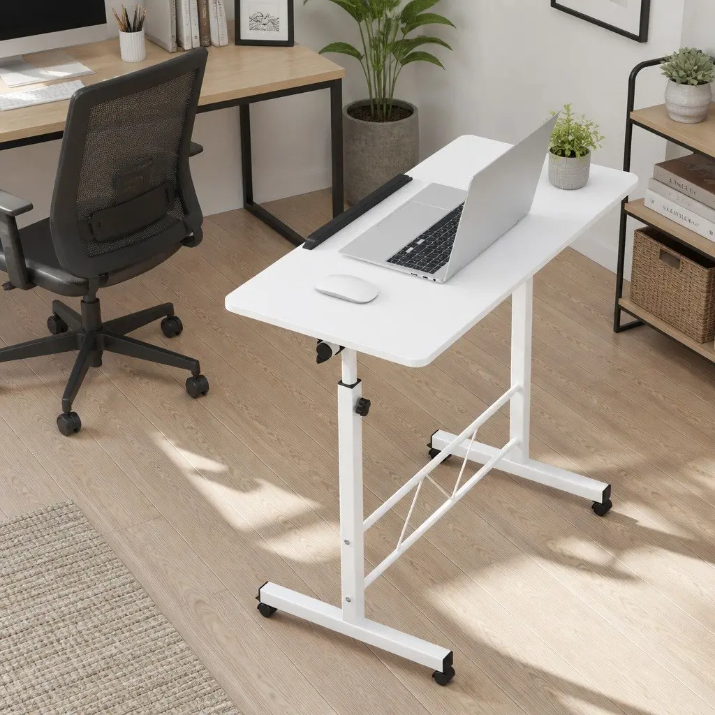 Mobile Laptop Desk Adjustable Height 80CM White Office Table Stand