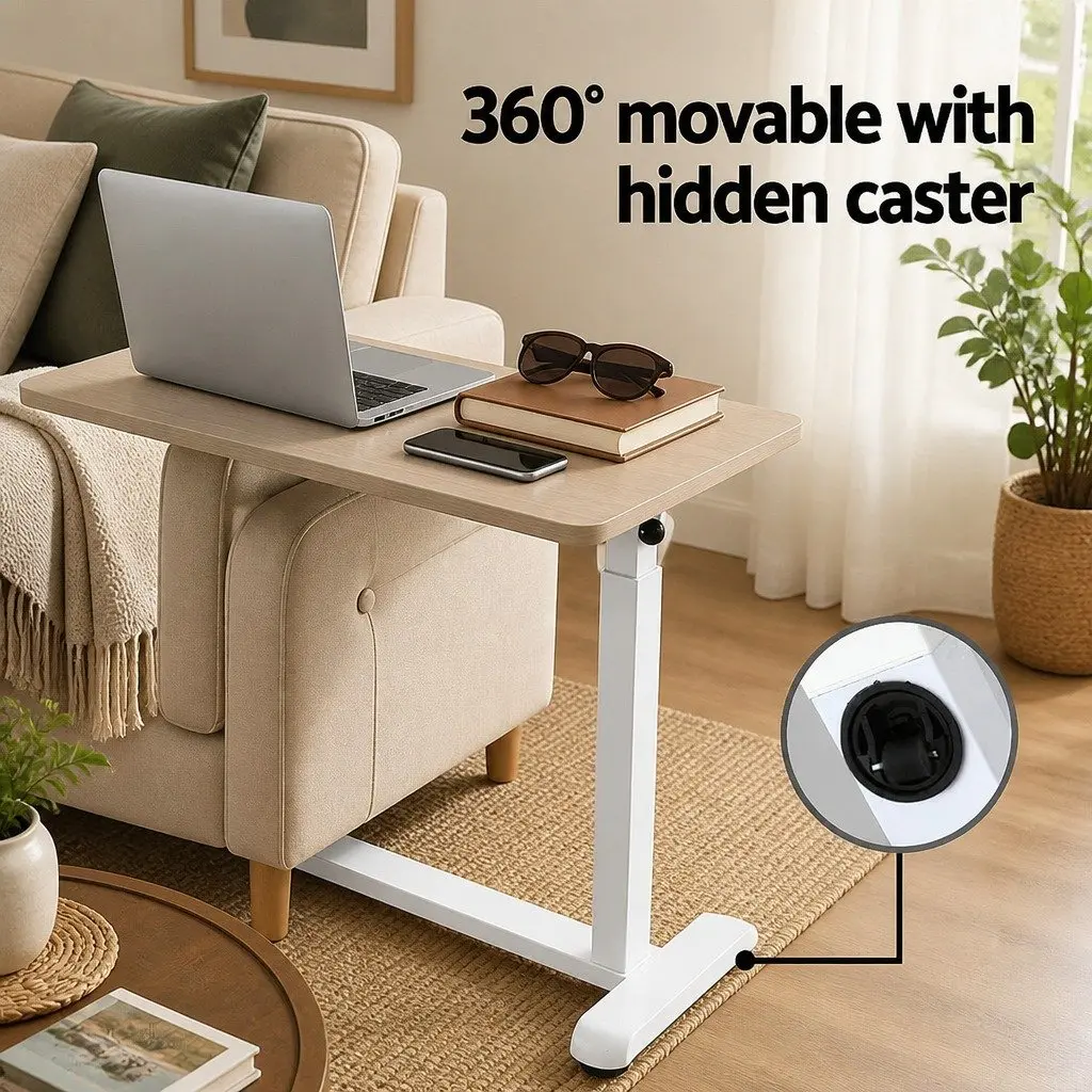 Mobile Laptop Desk Height Adjustable 70cm Oak White