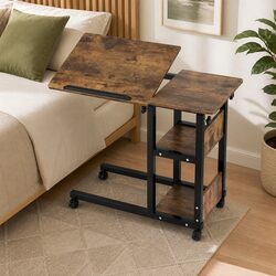 Adjustable Laptop Desk 3 Tier Mobile Side Table Tiltable Wheels Home Office
