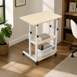 Mobile Laptop Desk Height Adjustable Workstation Computer Stand 60CM White