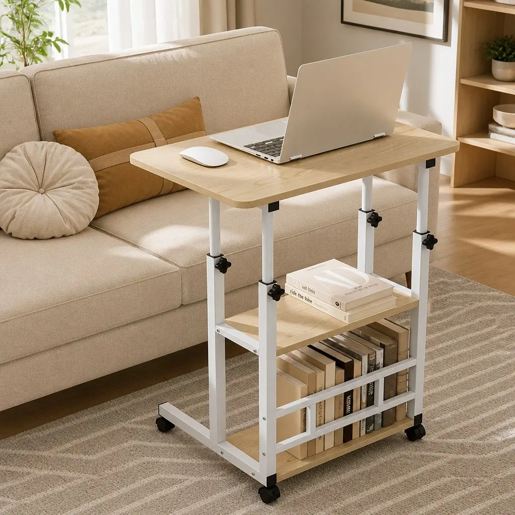 Mobile Laptop Desk Height Adjustable Workstation Computer Stand 60CM White