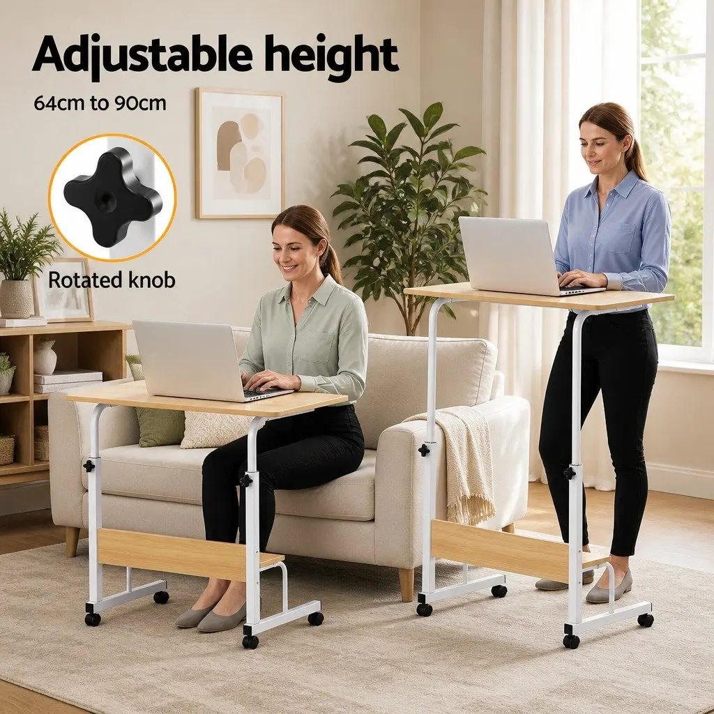 Portable Laptop Desk Height Adjustable Walnut Colour with Caster Wheels