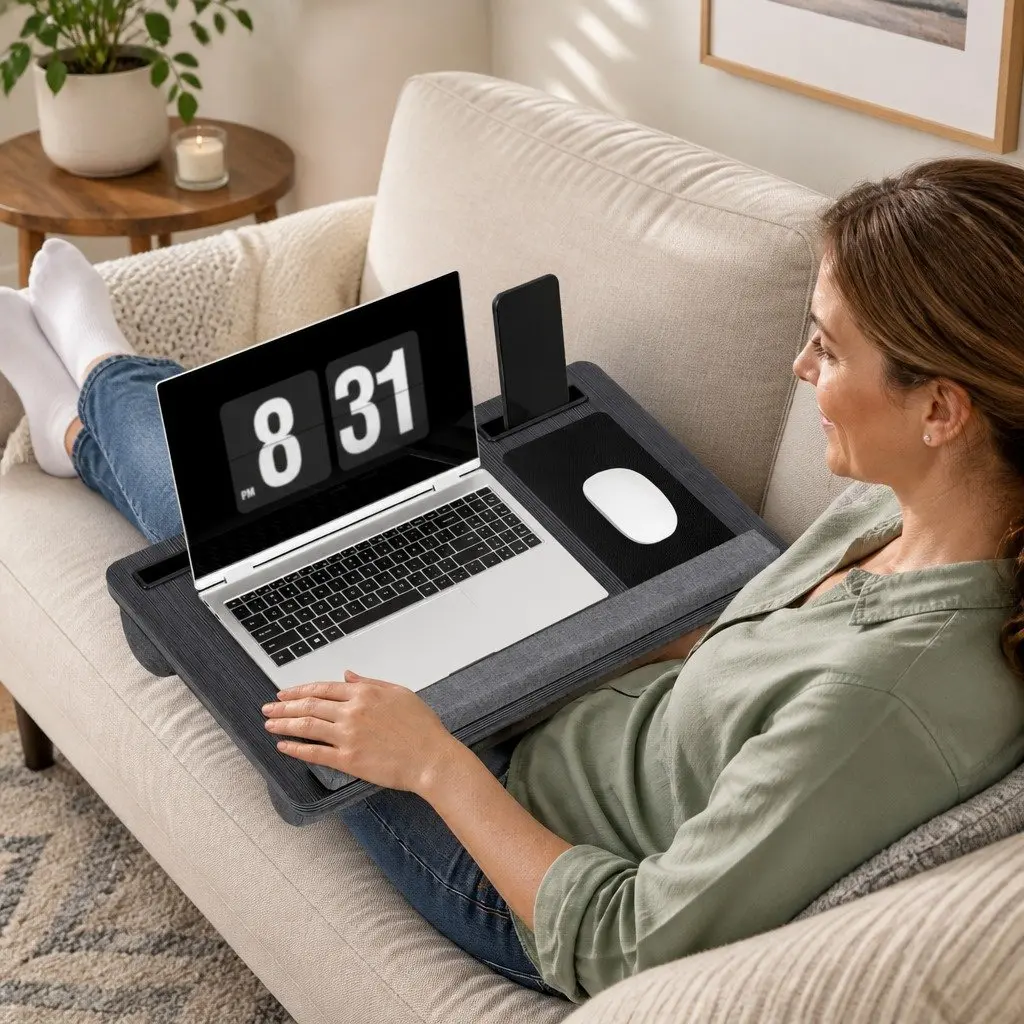 Lap Desk Portable Laptop Stand Wrist Rest Phone Slot Mouse Pad 55CM Black