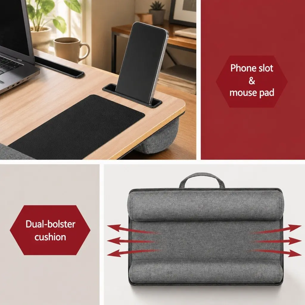 Lap Desk Laptop Stand Portable with Wrist Rest Phone Slot Mouse Pad 55cm
