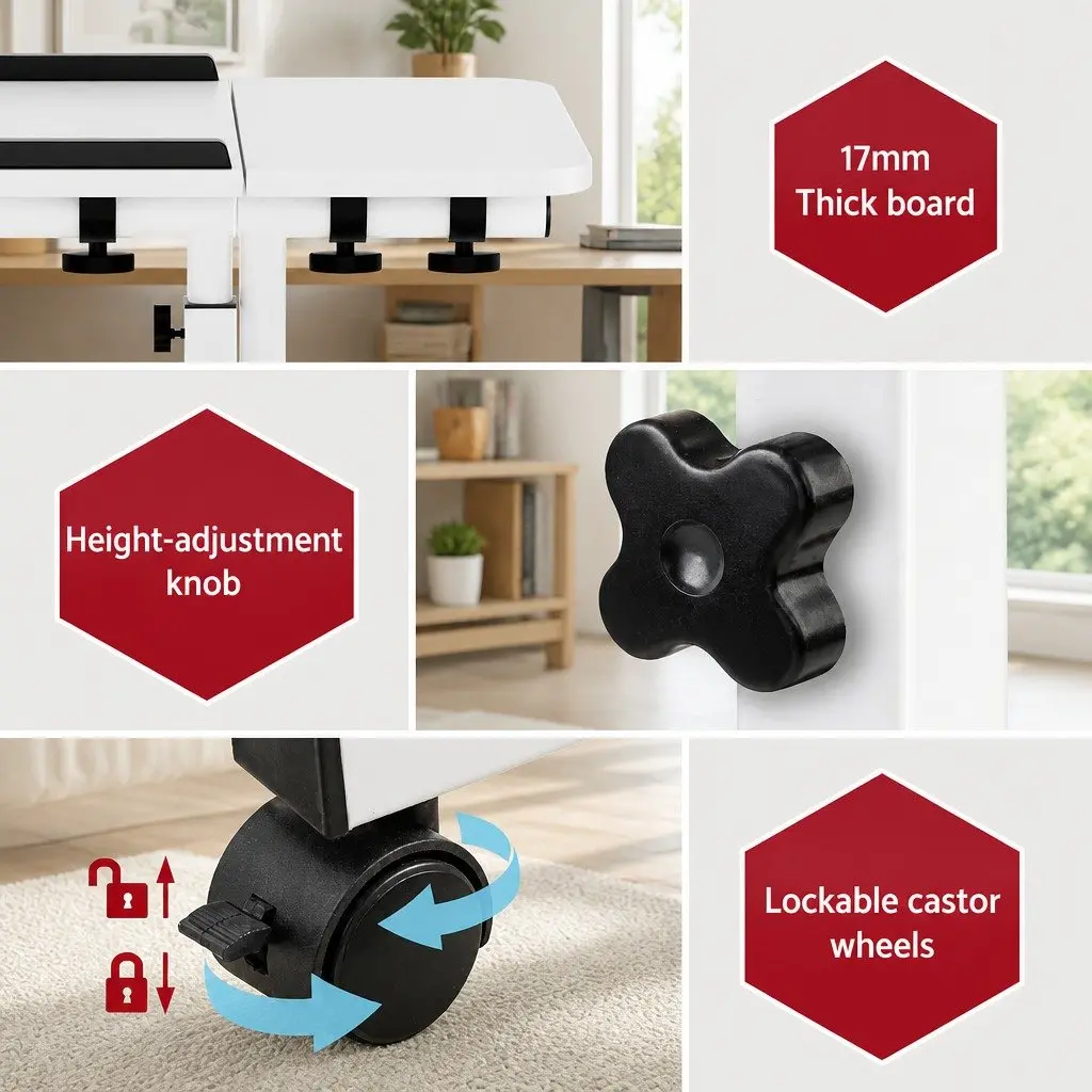 Laptop Desk Adjustable Height Swivel 60CM White with USB Cooling Fan