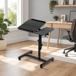 Mobile Laptop Desk Stand 60CM Adjustable Height Rotating Tilting with Caster