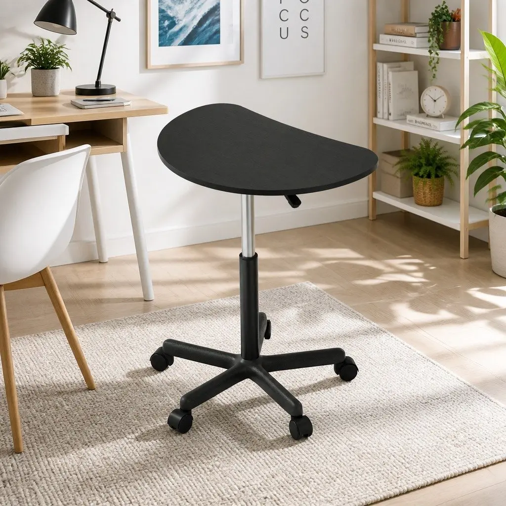 Laptop Desk Portable Height Adjustable Table with Caster Wheels 60cm Black