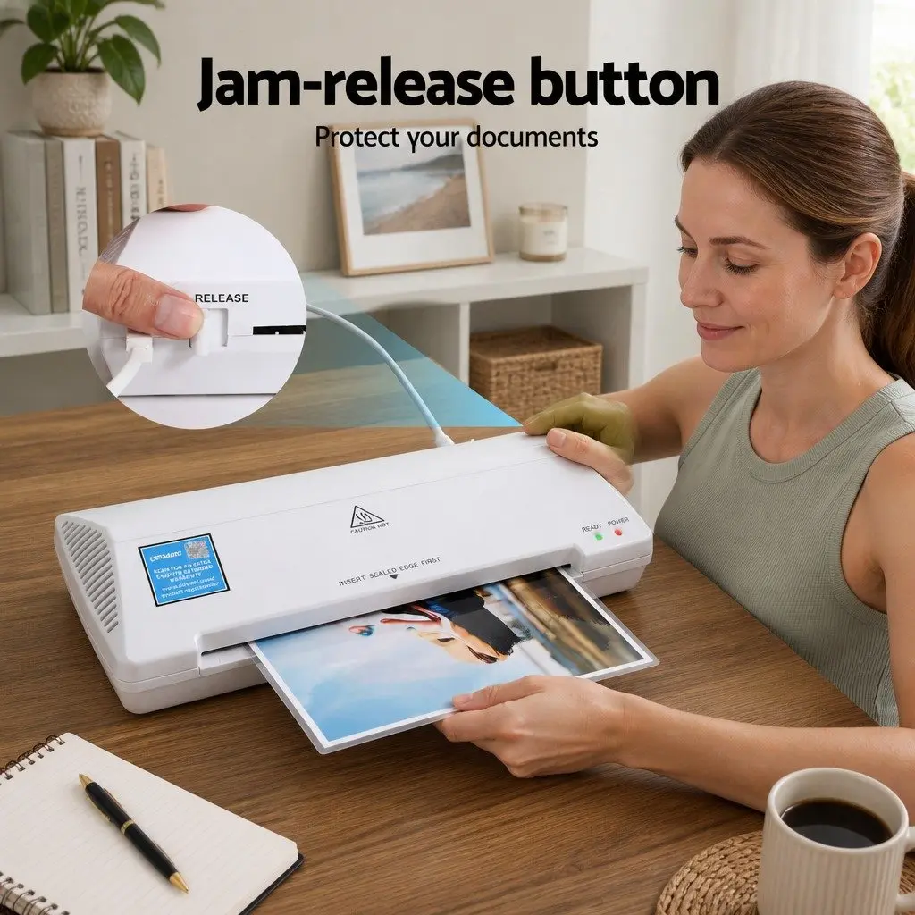 A4 Laminator Machine Hot Cold Dual Mode Fast Lamination Anti-Jam White