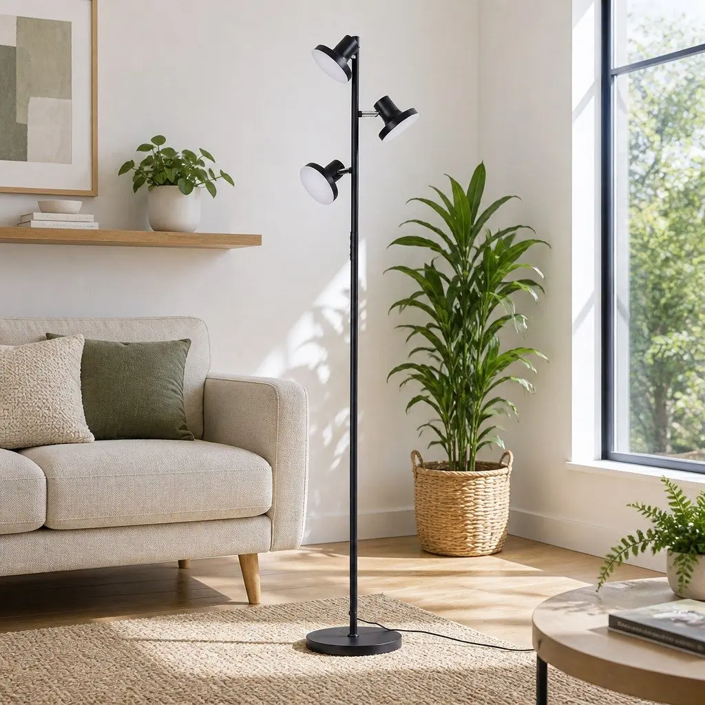 3-Head LED Floor Lamp Dimmable 36W Adjustable Black