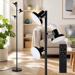 RGB LED Floor Lamp 3 Swivel Heads Remote Control Color Changing Dimmable