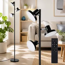 RGB LED Floor Lamp 3 Swivel Heads Remote Control Color Changing Dimmable