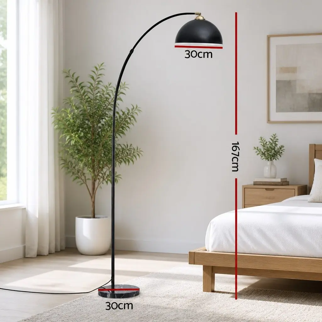 Modern Arched Floor Lamp Black Standing Marble Base Reading Task Light Living