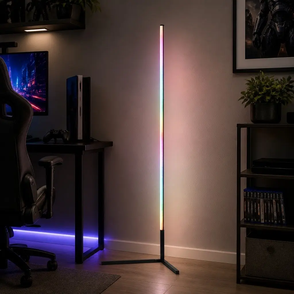 RGB LED Floor Lamp Remote Control Corner Light Stand 150cm Gaming Room Black